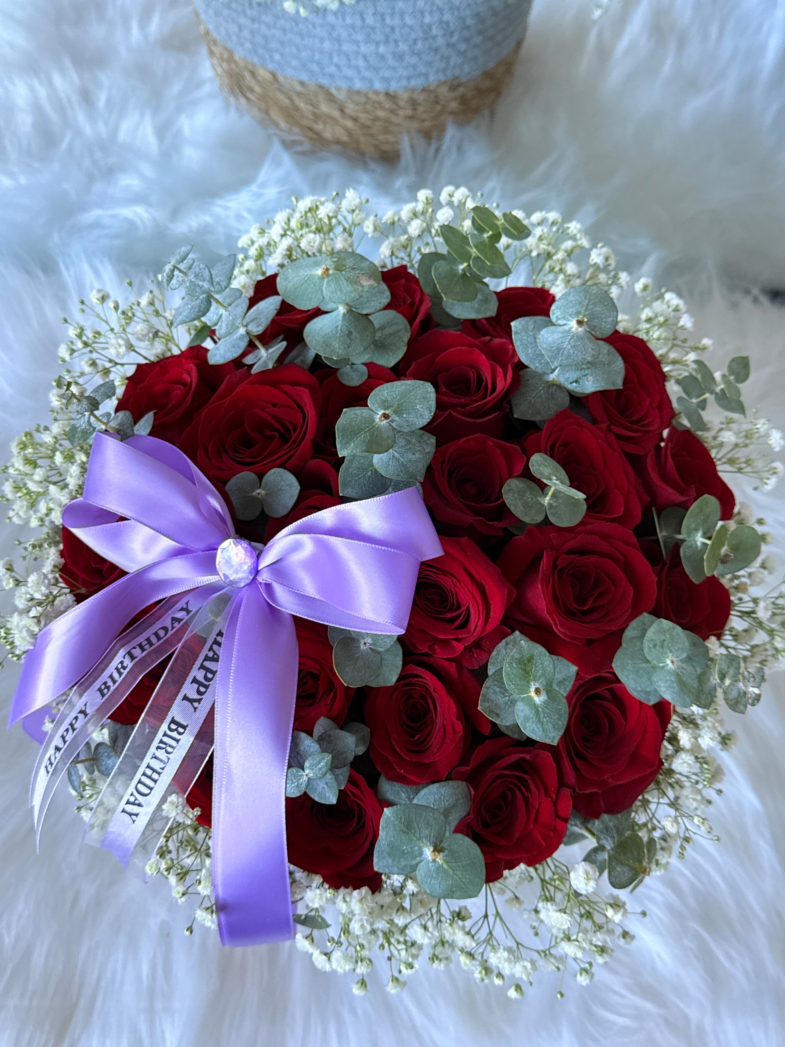 24 Red Roses With Eucalyptus Stems