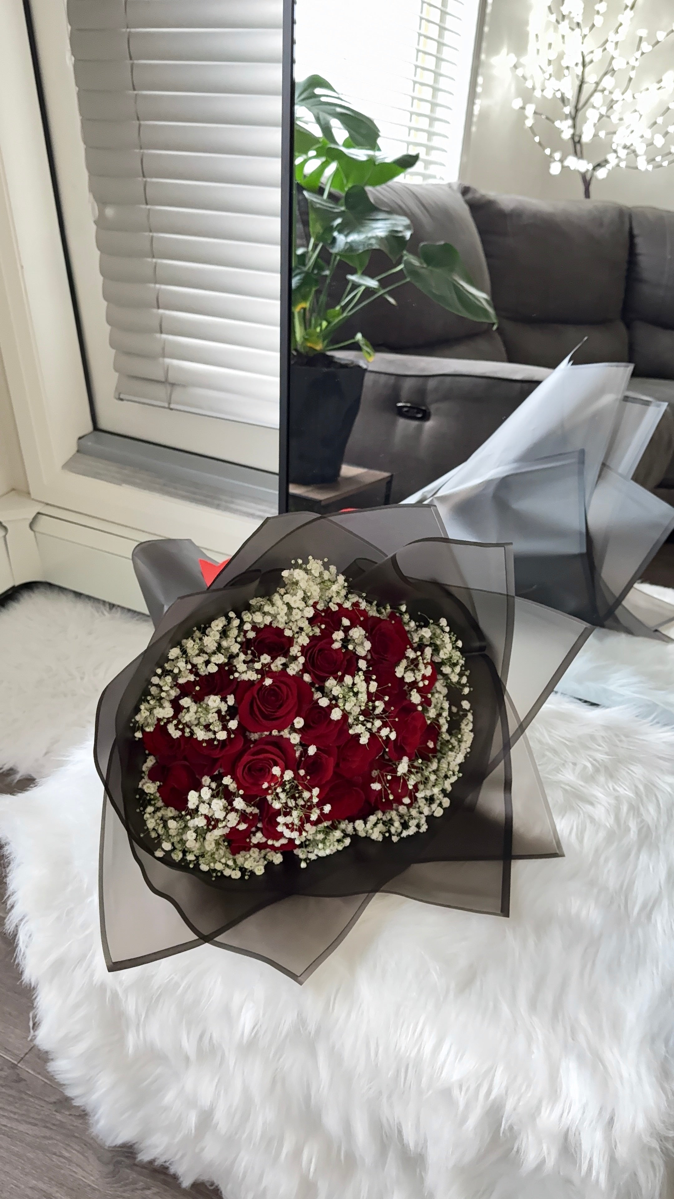 24 Red Roses With Baby’s Breath Bouquet