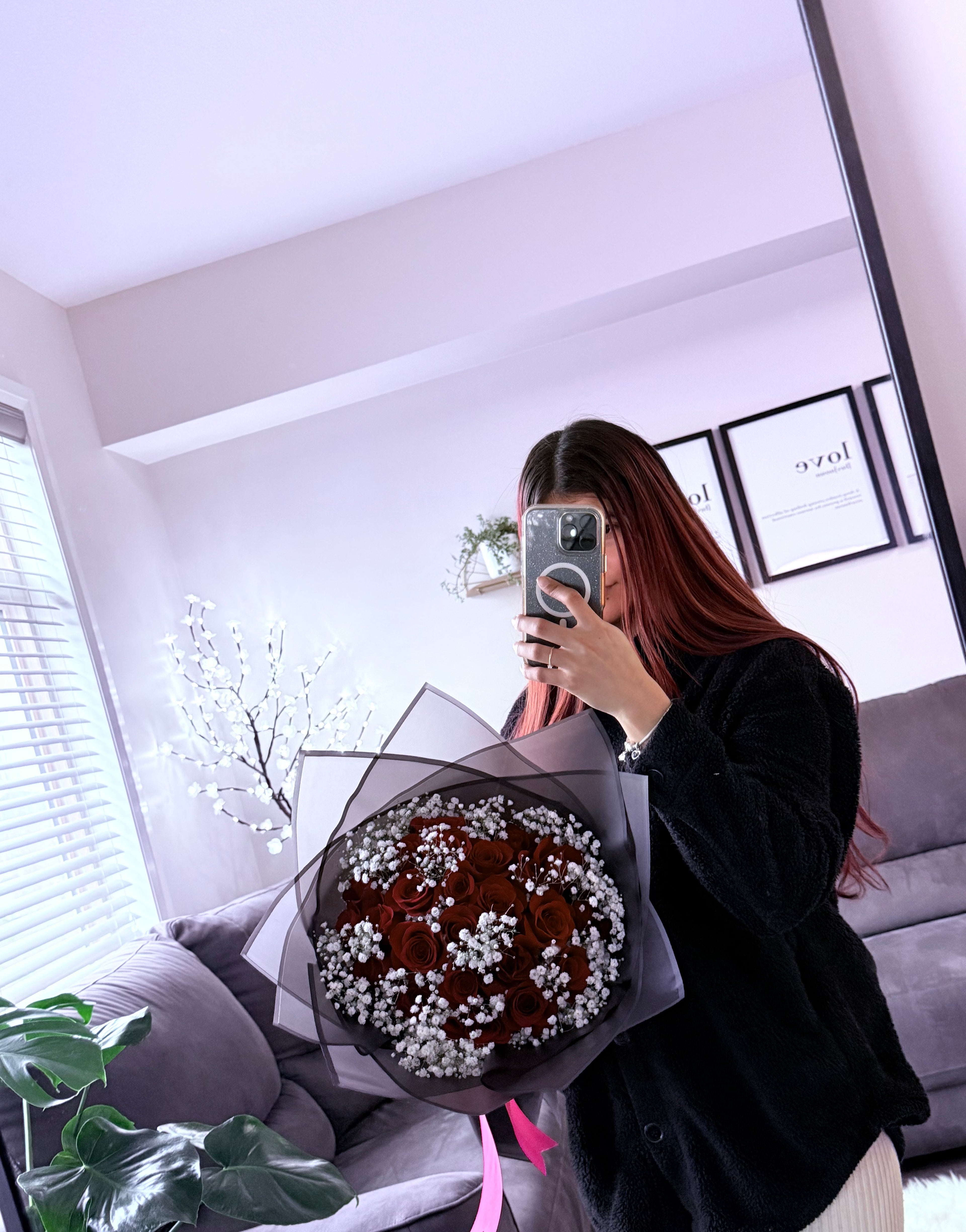 24 Red Roses With Baby’s Breath Bouquet