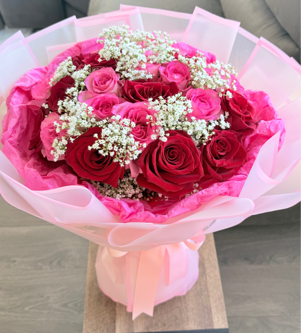 24 Red & Pink Roses Bouquet