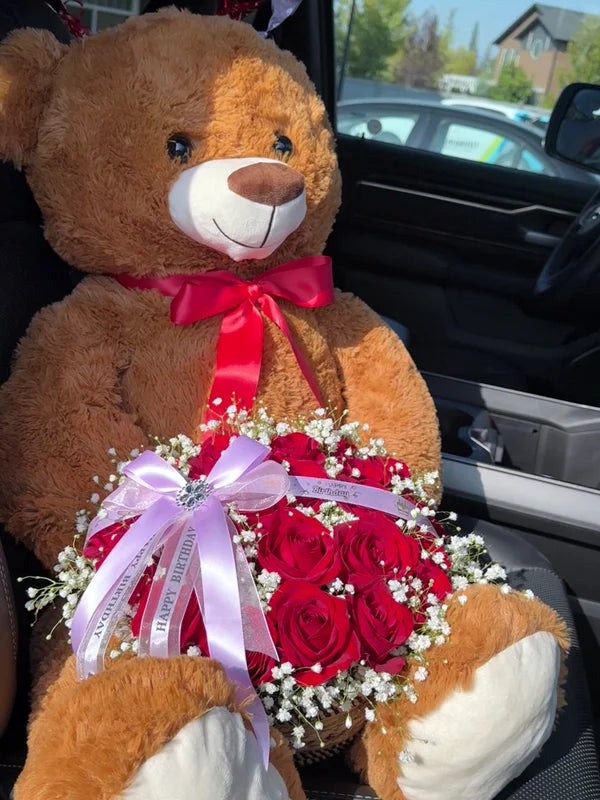 24 Red Roses with Baby’s Breath in a beautiful Basket