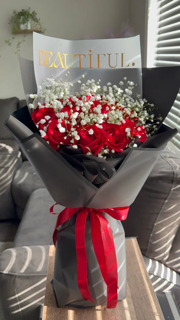 12 Red Roses & Baby’s breath Bouquet