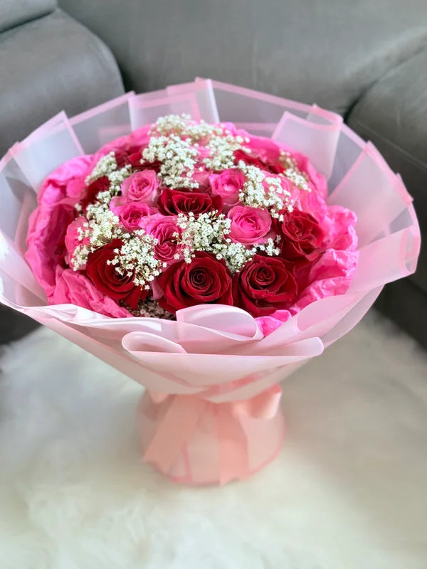 24 Red & Pink Roses Bouquet