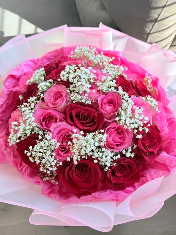 24 Red & Pink Roses Bouquet