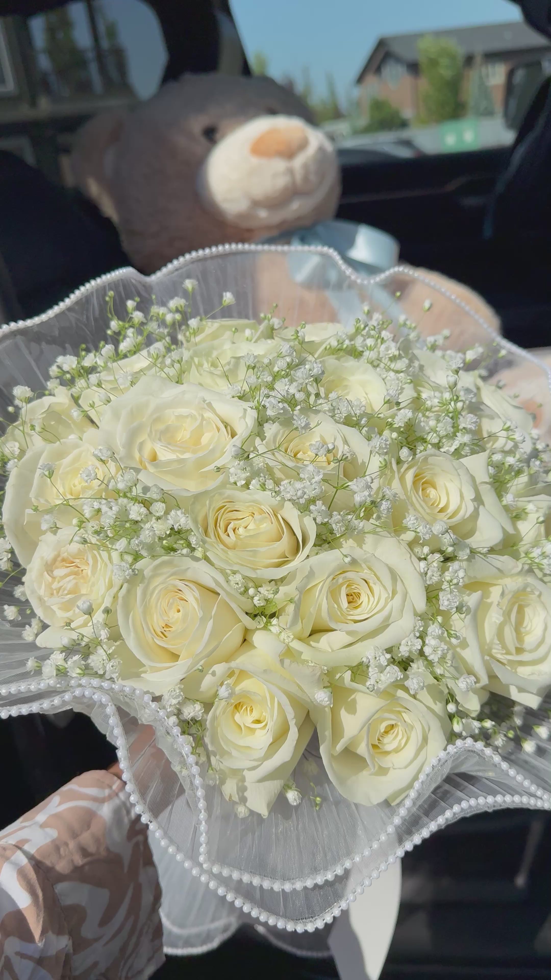 24 White  Roses Bouquet with Baby’s Breath