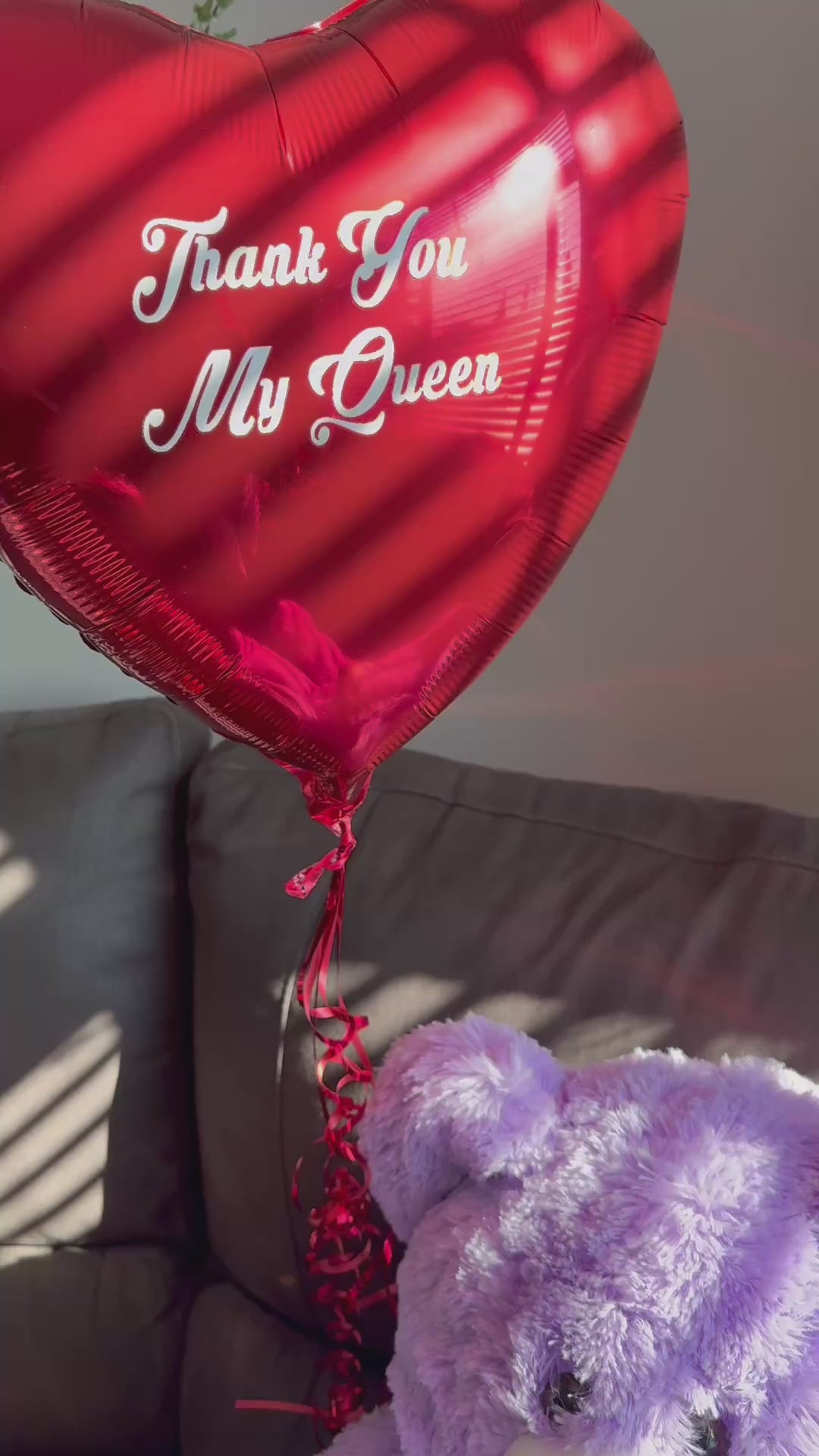 Purple Teddy Bear + 12 Red Roses + 1 Hear shaped balloon