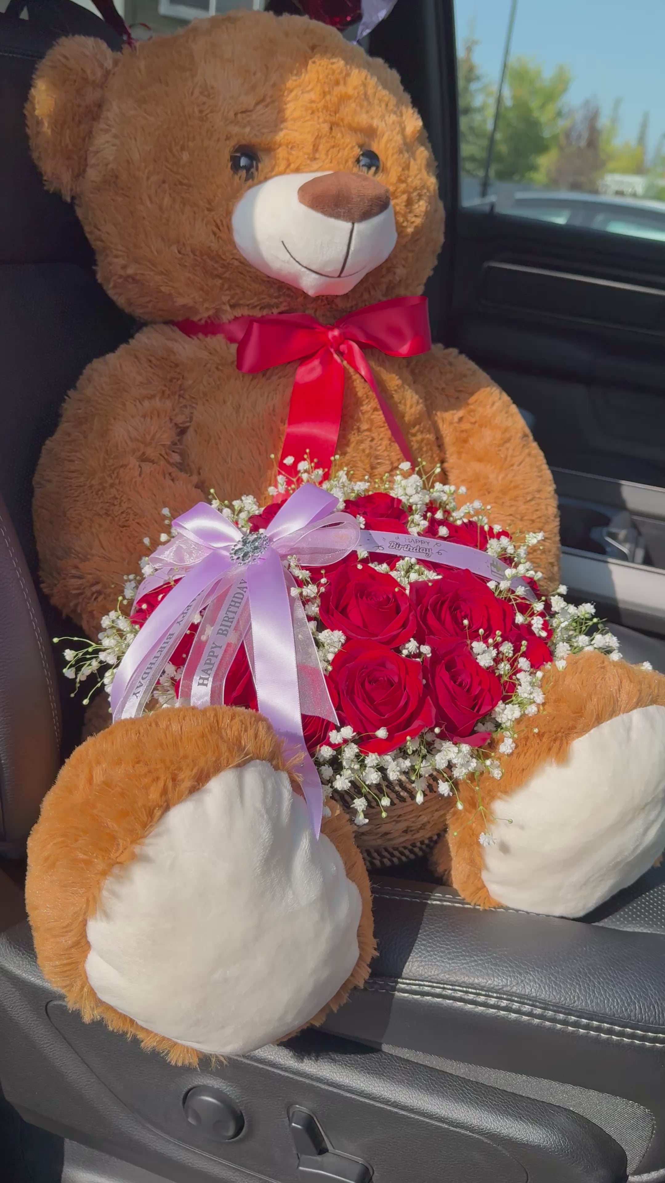 24 Red Roses with Baby’s Breath in a beautiful Basket