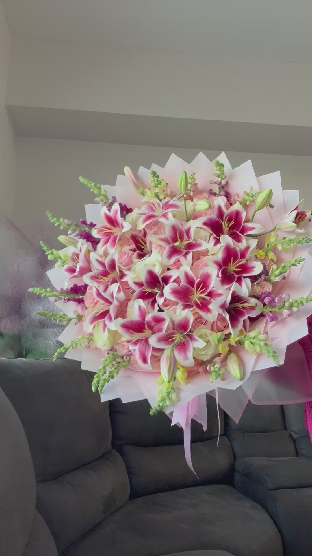 50 Roses, 12 Lilies, & Snapdragons Romantic Bouquet